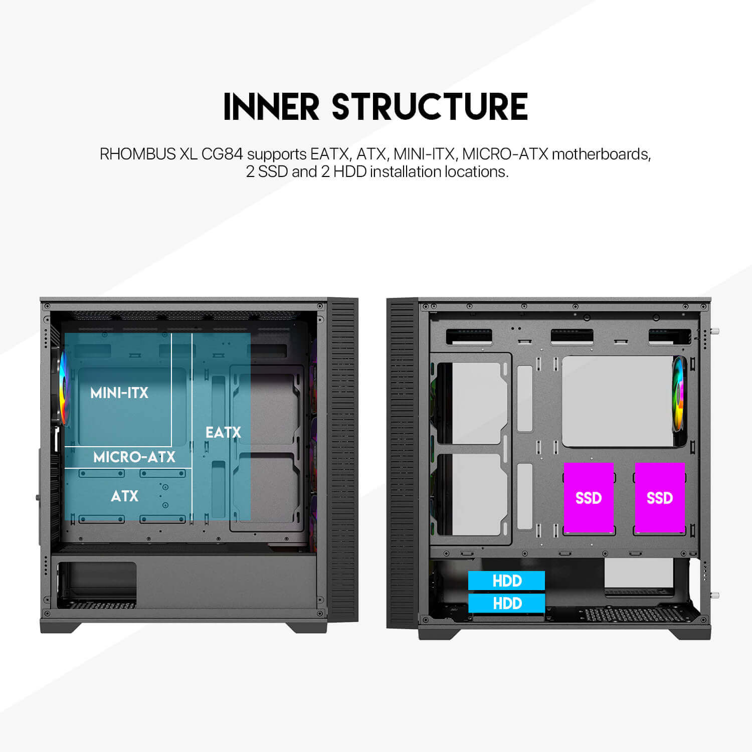 FANTECH RHOMBUS XL CG84 MID TOWER CASE – BLACK