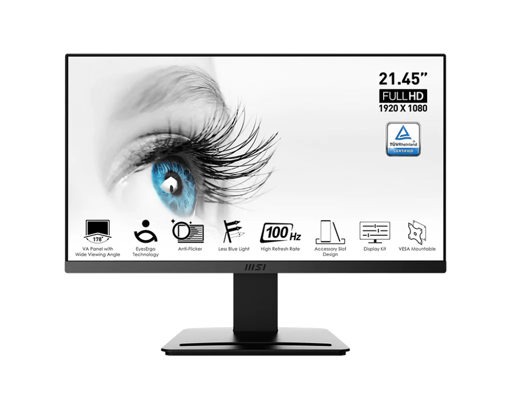 MSI PRO MP223 21.45 Inch Full HD Office LCD Monitor - 1920 X 1080, 100 Hz, Eye-Friendly Screen, VESA Mountable, Display Kit Support, Tilt-Adjustable