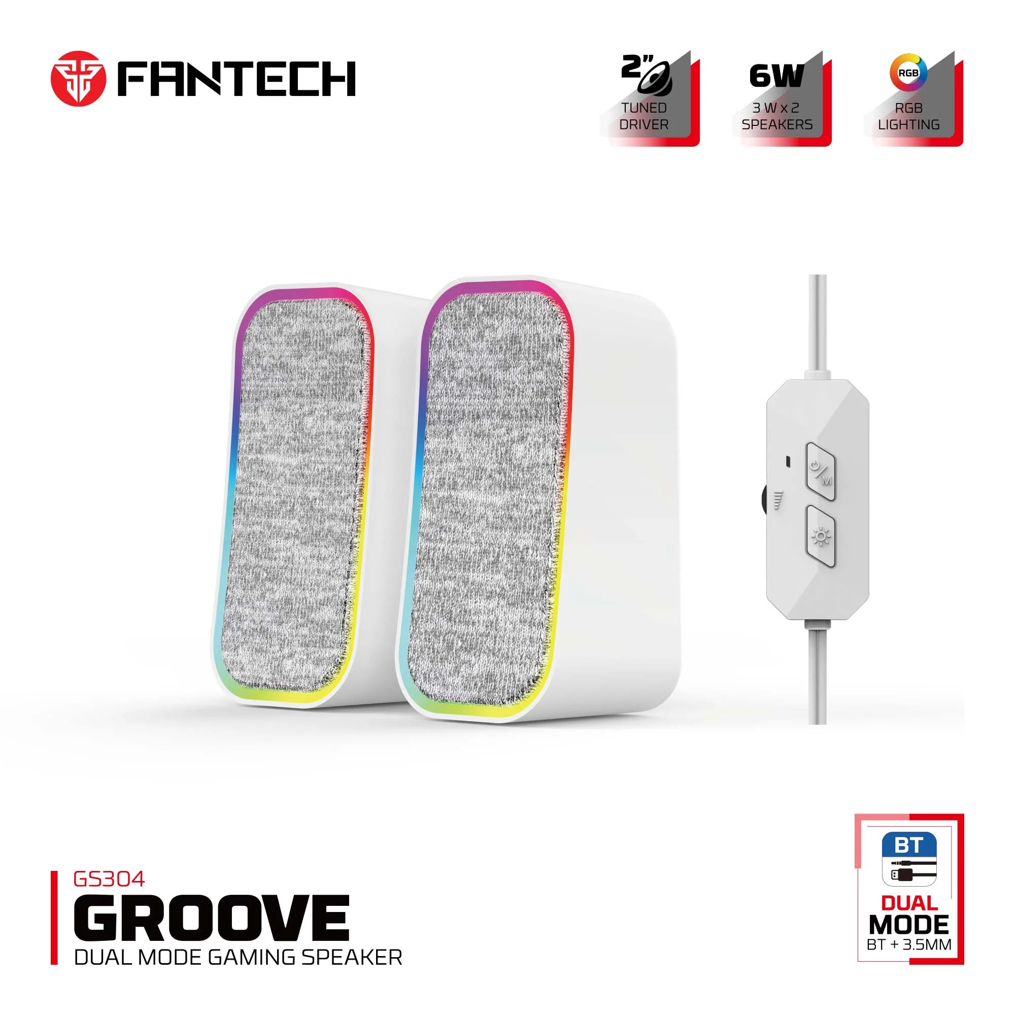 FANTECH GS304 GROOVE DUAL MODE CONNECTION GAMING SPEAKER - WHITE