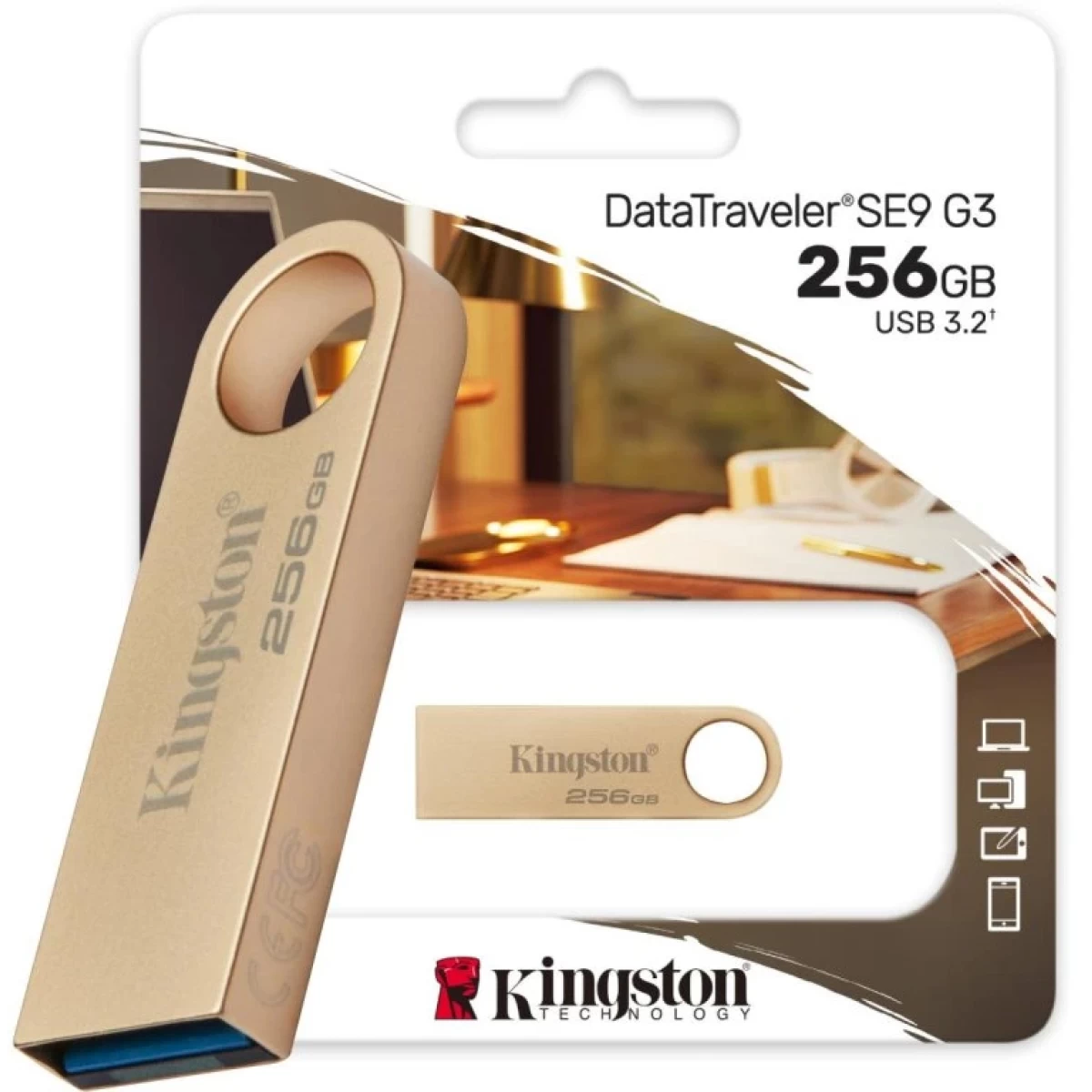 Kingston DataTraveler SE9 G3 256GB USB Flash Drive USB 3.2 Gen 1 Speed Up to 220MB/s Premium Metal CasingStyle meets performance