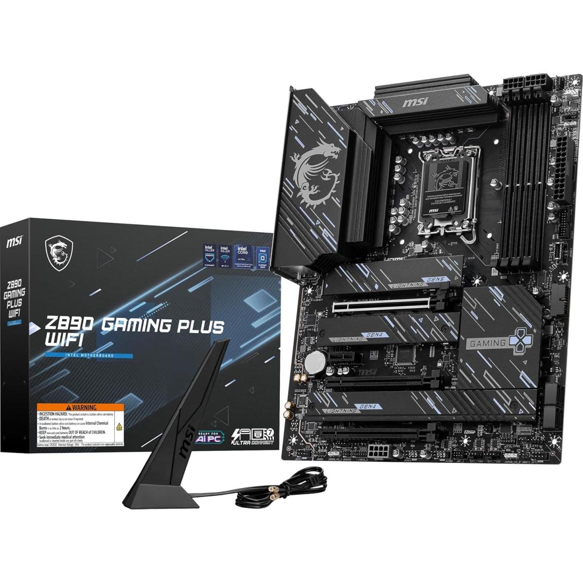 MSI Z890 Gaming Plus WiFi 7 For Core Ultra Series 2 Intel Processors LGA 1851, DDR5, PCIe 5.0, M.2, SATA, 5Gbps LAN, USB Type-C, Wi-Fi 7, Bluetooth 5.4, Thunderbolt 4