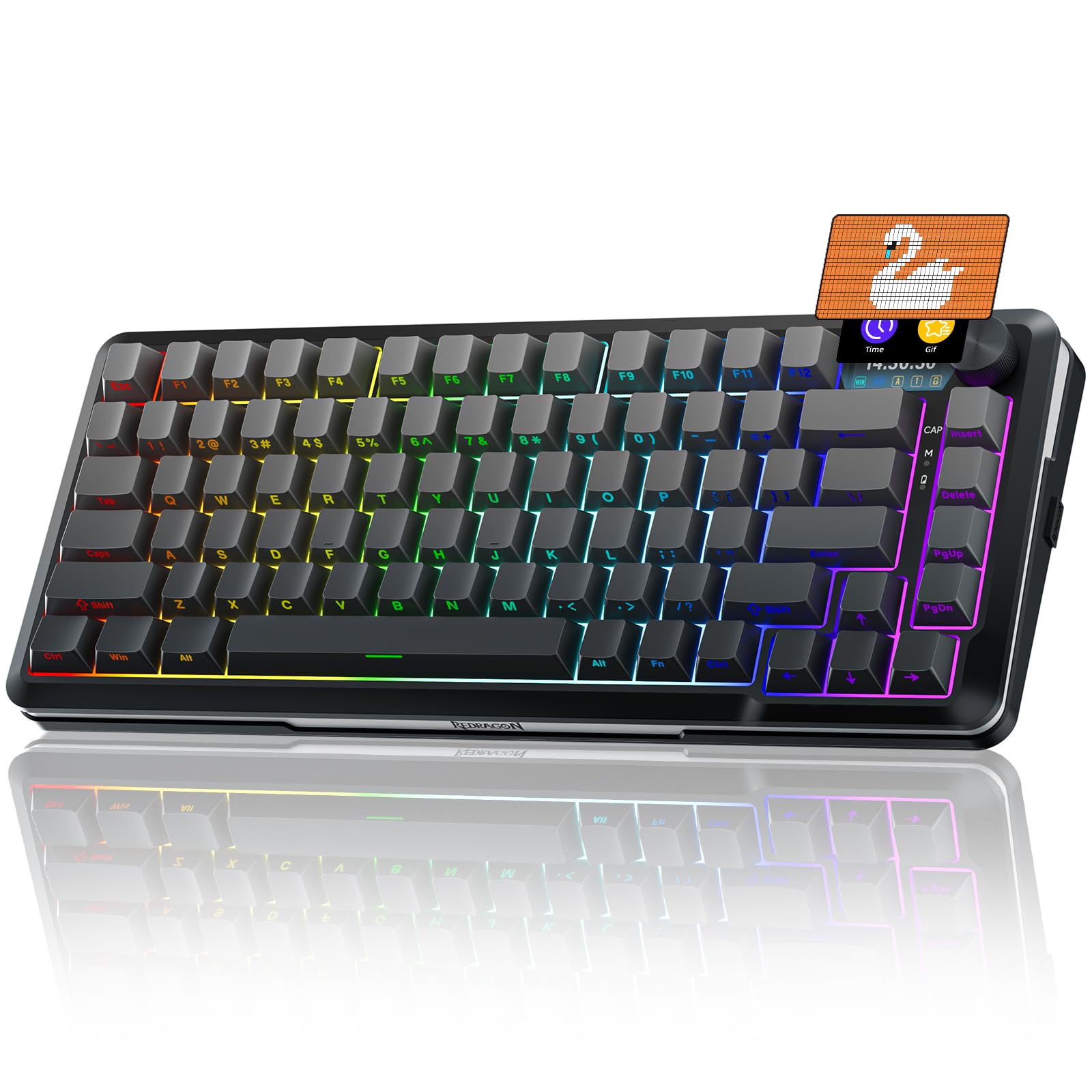Redragon K708GG-Pro Wireless Mechanical Keyboard , Gasket RGB Gaming Keyboard with Screen & Knob, 3-Modes (Bluetooth/2.4G/Wired)
