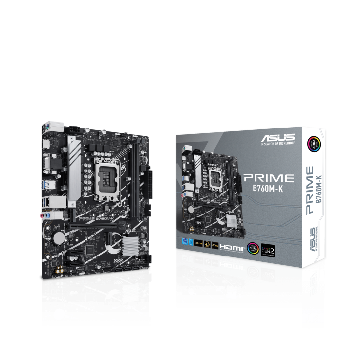 ASUS PRIME B760M-K, DDR5 Intel 14th 13th 12th Series, LGA 1700/PCIe 4.0/2xM.2 - mATX Gaming MotherBoard