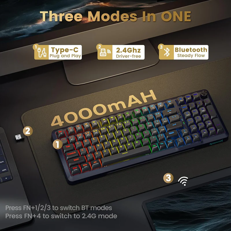 Redragon K688 Wireless Mechanical Keyboard, 3 Mode Gasket Mounted Rgb Gaming Redragon K688 Wireless Mechanical Keyboard, 3 Mode Gasket Mounted Rgb Gaming