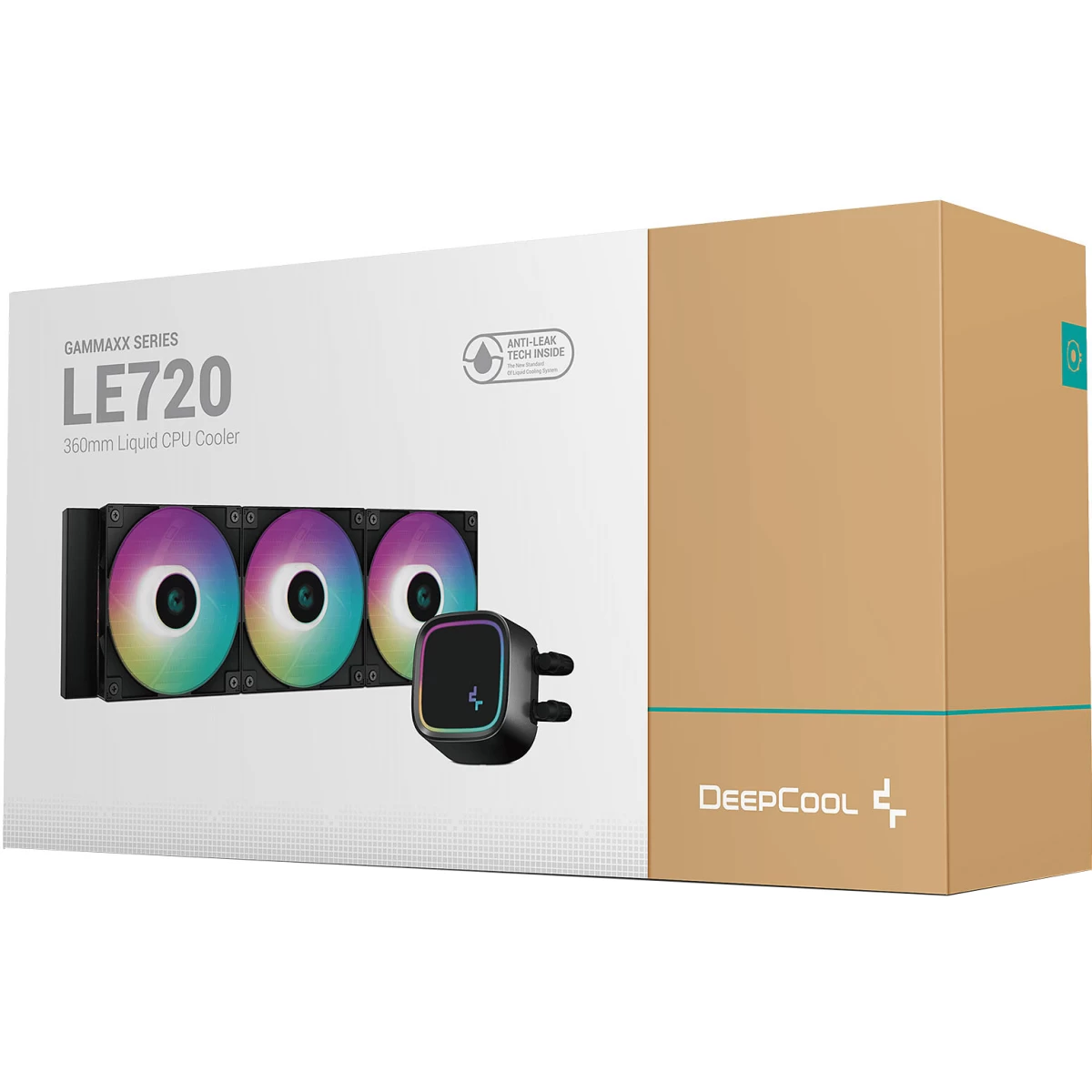 DeepCool LE720 Liquid Cooler 250W TDP AIO 360mm ARGB PWM Fan Copper Heatsink Aluminium Radiator Anti-LeakDeepCool LE720 all-in-one liquid coolerPOWERFUL HEAT DISSIPATIONNEW SERIES DESIGNHIGH-PERFORMANCE ARGB FANSANTI-LEAK TECHNOLOGY