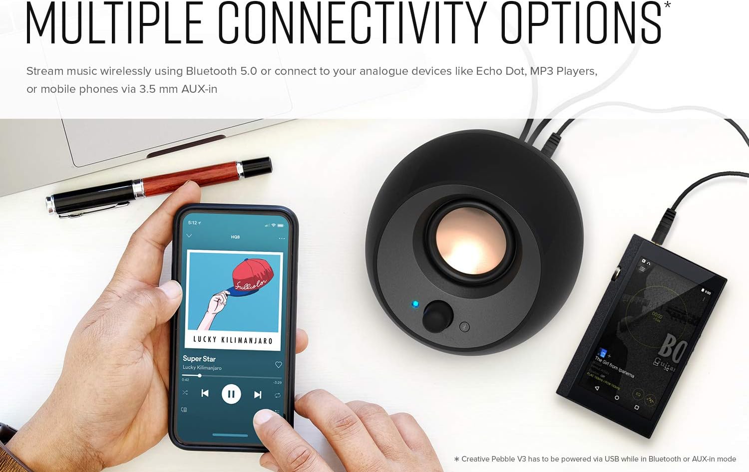 Creative Pebble V3 2.0 Bluetooth Speaker System - 8 W RMS - Black Creative Pebble V3 2.0 Bluetooth Speaker System - 8 W RMS - Black
