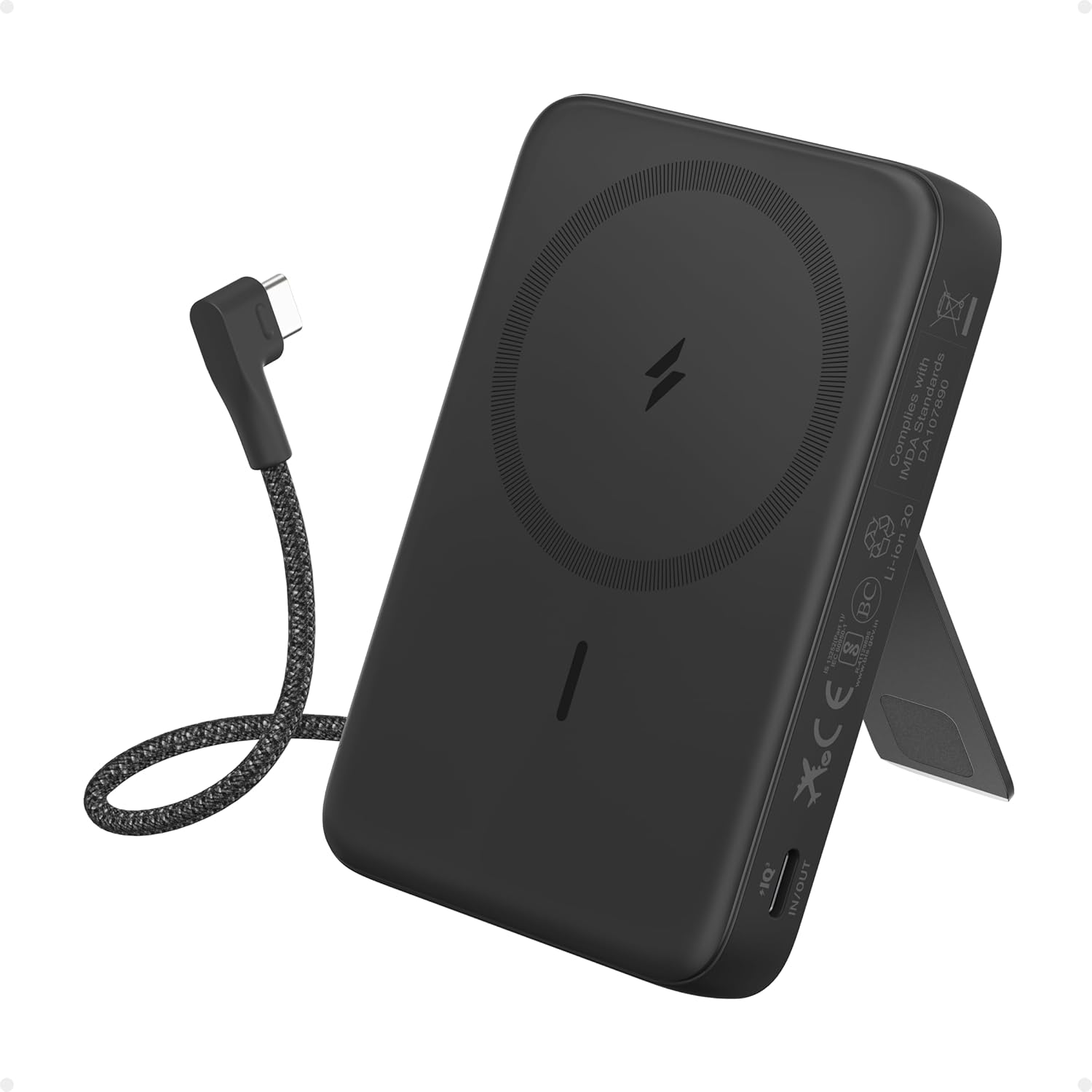 Anker Zolo Magnetic Power Bank, 10,000mAh Wireless Portable Charger with 30W Max Fast Charging, Battery Pack with Built-in USB-C Cable