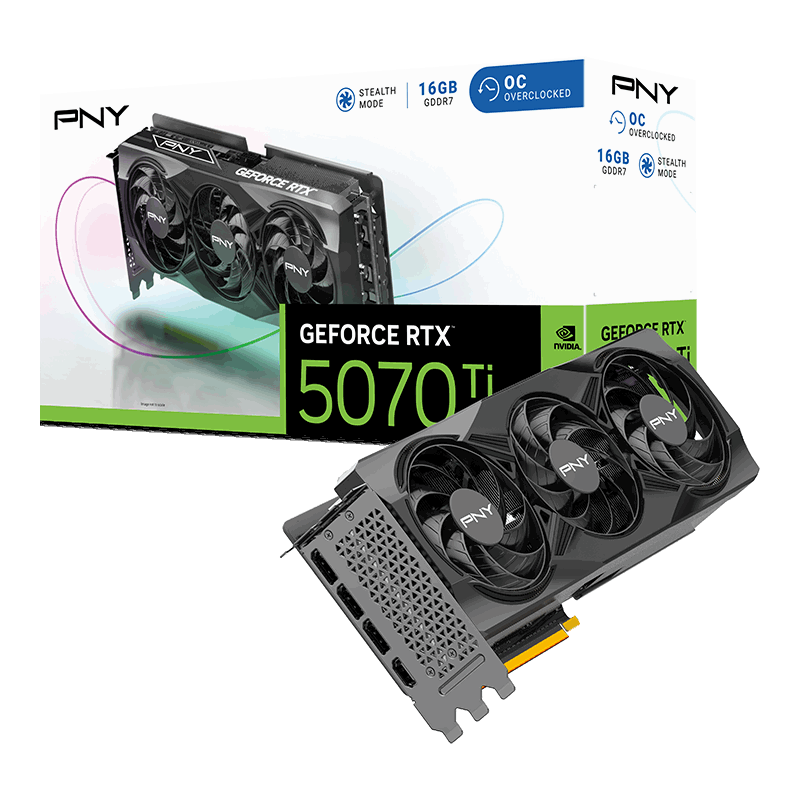 PNY NVIDIA GeForce RTX™ 5070 Ti OC Triple Fan, Graphics Card (16GB GDDR7, 256-bit, Boost Speed: 2572 MHz, PCIe® 5.0, HDMI