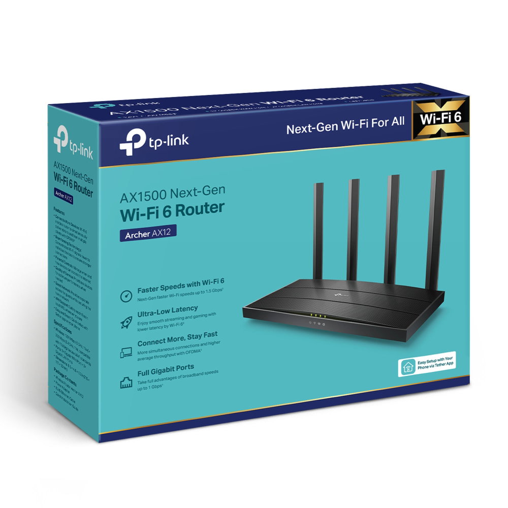 TP-LINK ARCHER AX12 Next-Gen Wi-Fi 6 AX1500 DUAL BAND WIRELESS ROUTER