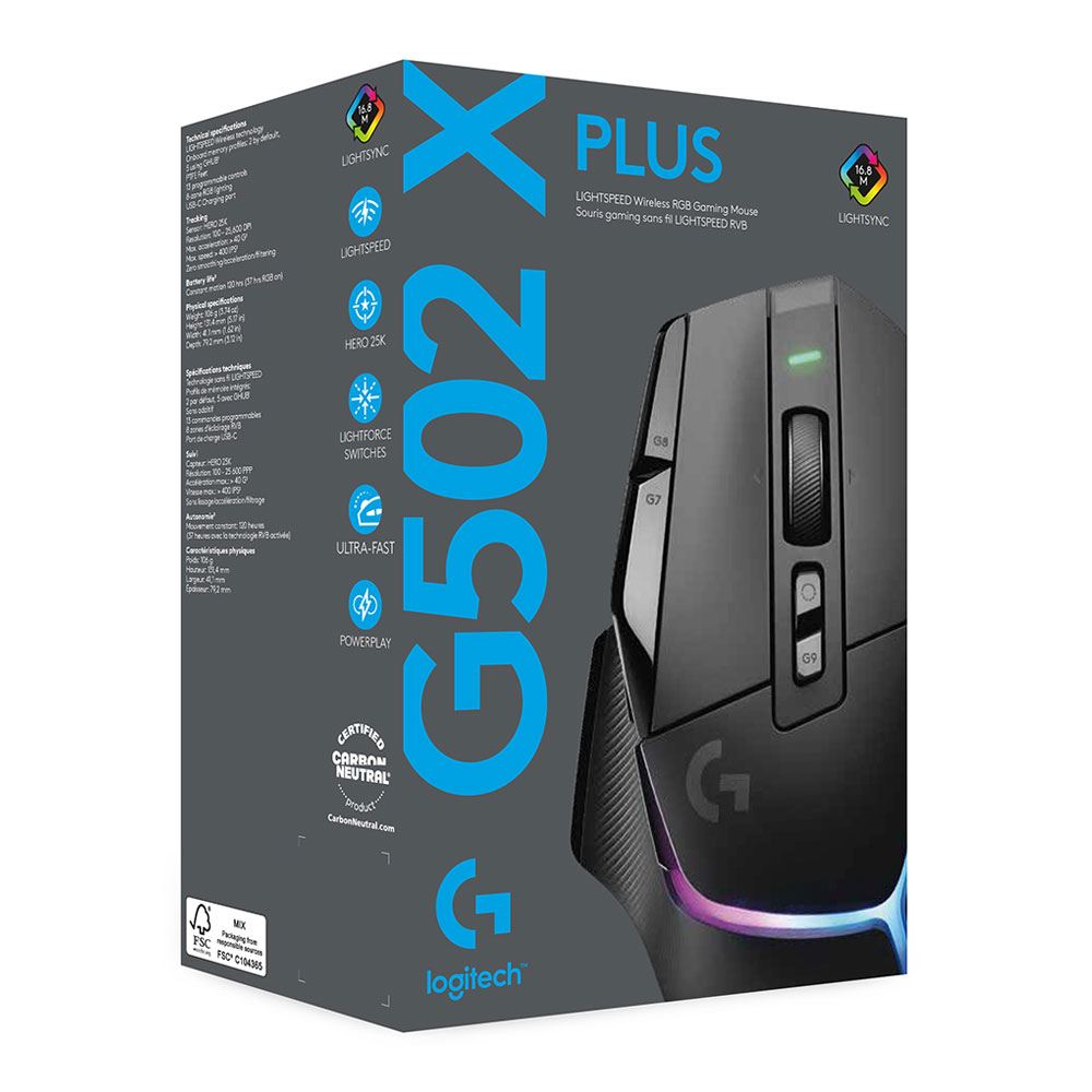 Logitech G502 X Plus Lightspeed Wireless RGB Gaming Mouse - Optical Mouse with LIGHTFORCE Hybrid switches, LIGHTSYNC RGB, Hero 25K Gaming Sensor, Compatible with PC - macOS/Windows - BlackLIGHTFORCE SWITCHESLIGHTSPEED WIRELESSHERO 25K SENSORPERFECT PAIR