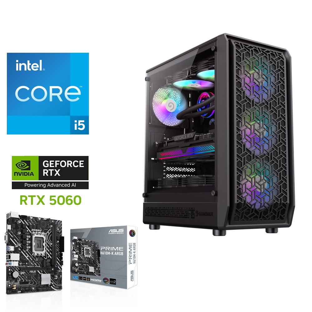 GAMING PC INTEL CORE i5-12400F // RTX 5060 8GB GDDR7 OC // 16GB RAM DDR4 - Custom Build