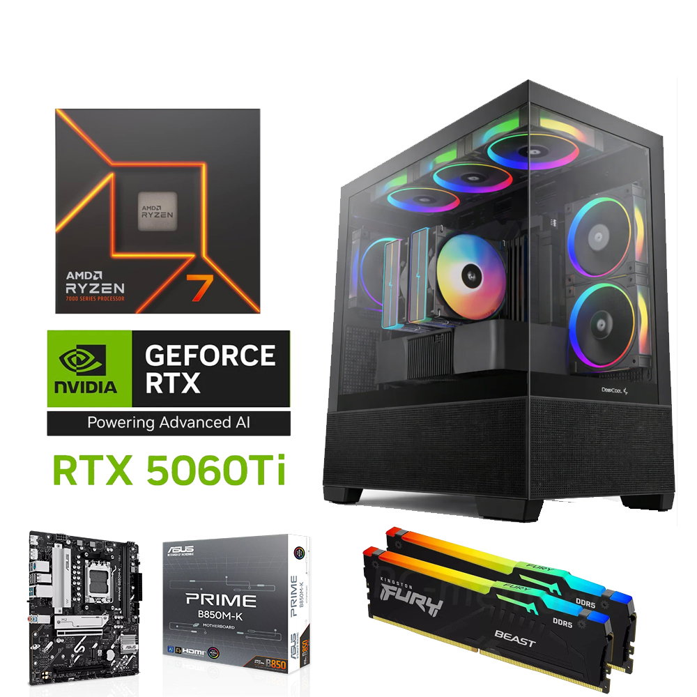 GAMING PC AMD RYZEN 7 7700 // RTX™ 5060 TI 16GB GDDR7 OC // 16GB RAM DDR5- Custom Build