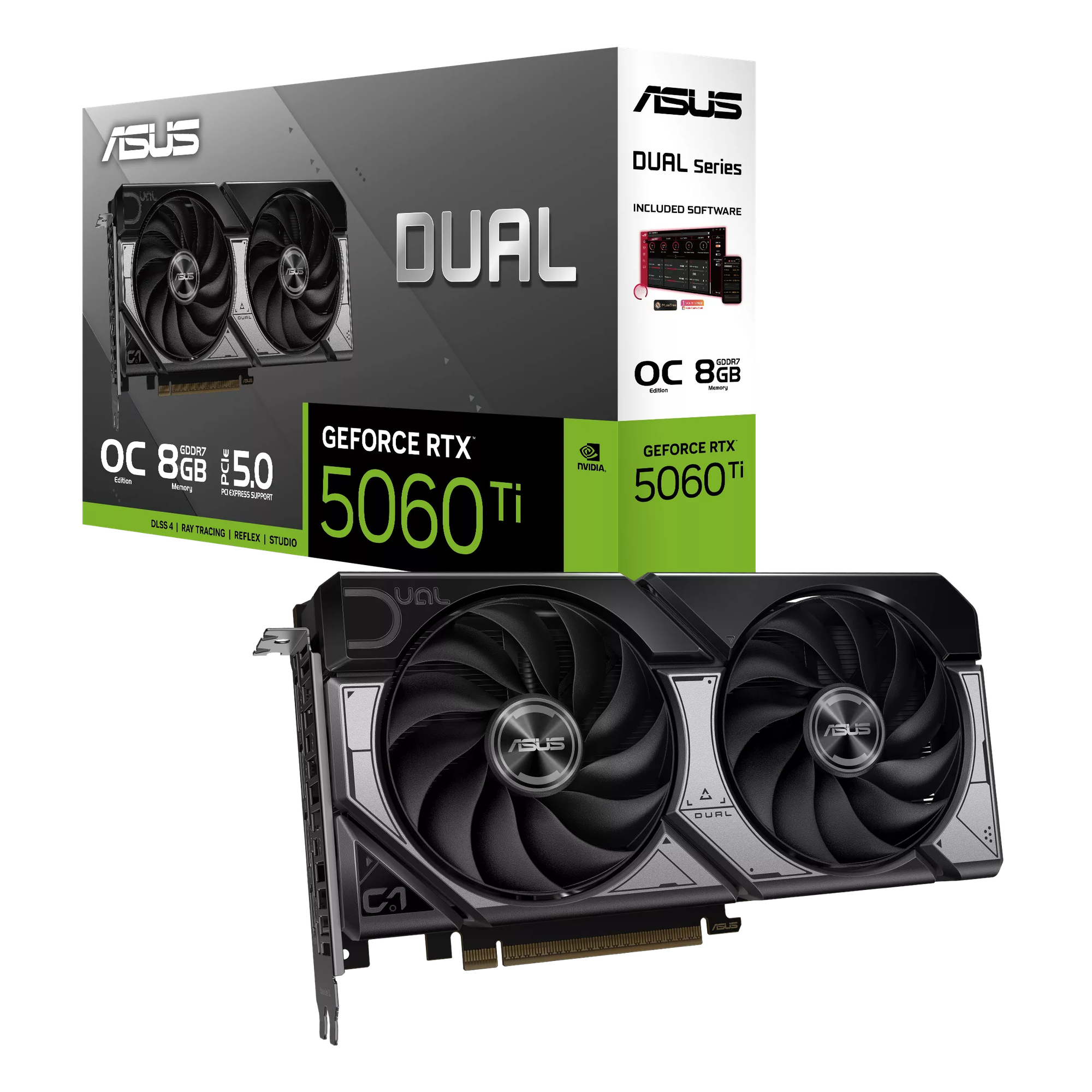 ASUS Dual GeForce RTX™ 5060 Ti 8GB GDDR7 OC Edition Graphics Card, NVIDIA, Desktop2.5-slot DesignDual BIOS