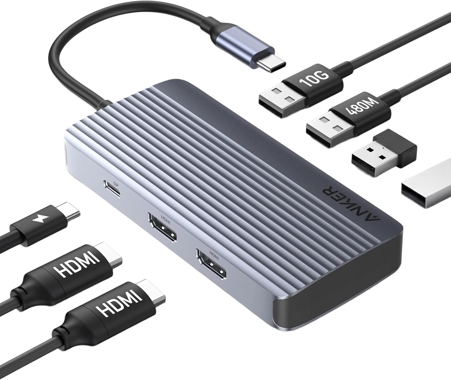 Anker 7-in-1 USB-C Hub, Dual Monitor USB C Docking Station, Dual HDMI Display, 85W Max Output, 10Gbps Data Transfers