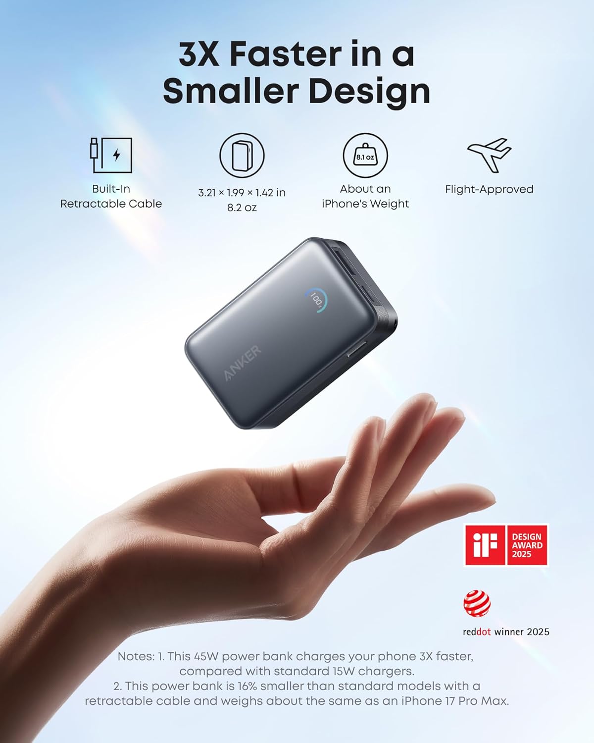 Anker Nano Portable Charger, 45W 10000mAh with 2.3 ft Retractable Cable, Compact Power Bank -White Anker Nano Portable Charger, 45W 10000mAh with 2.3 ft Retractable Cable, Compact Power Bank -White