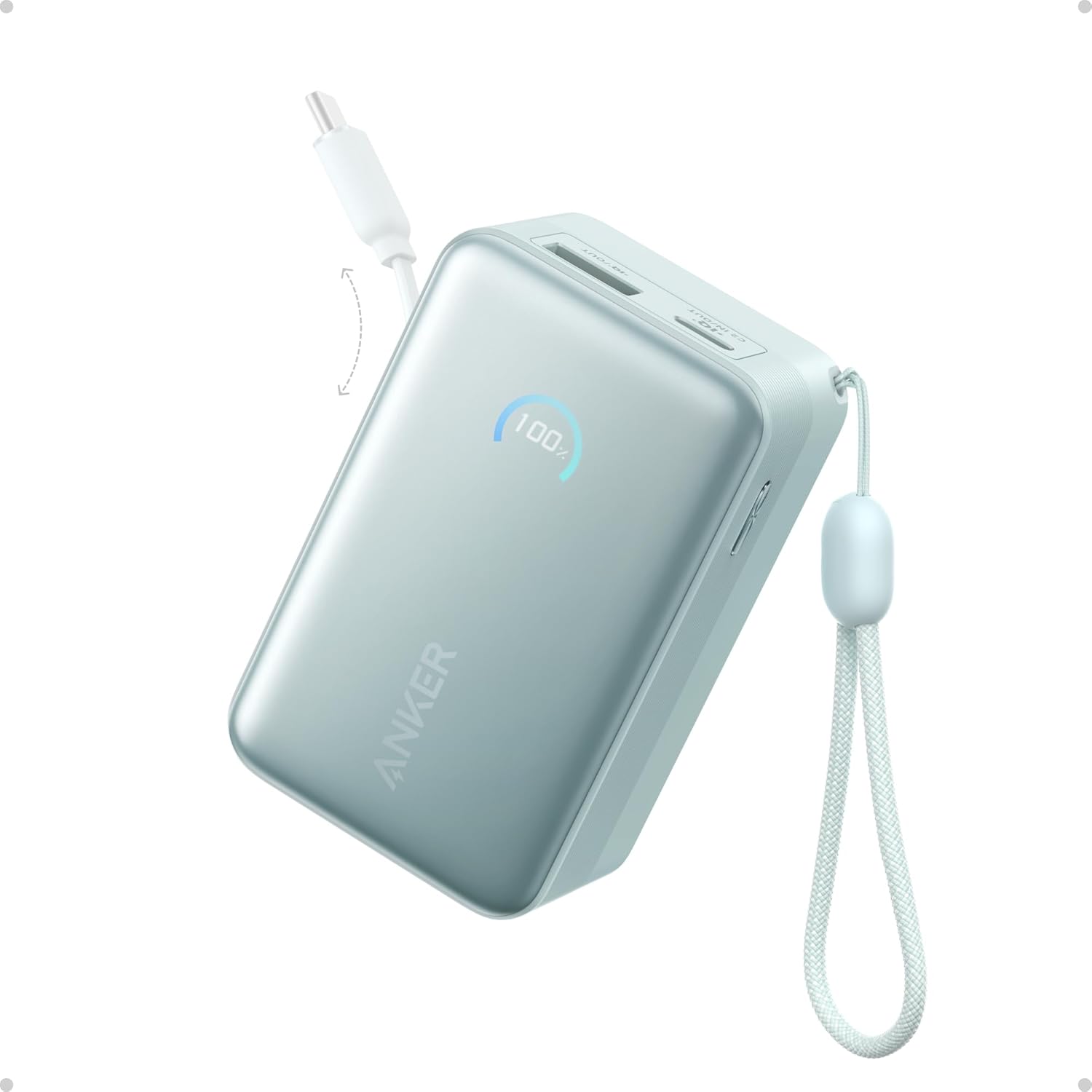 Anker Nano Portable Charger, 45W 10000mAh with 2.3 ft Retractable Cable, Compact Power Bank - Green