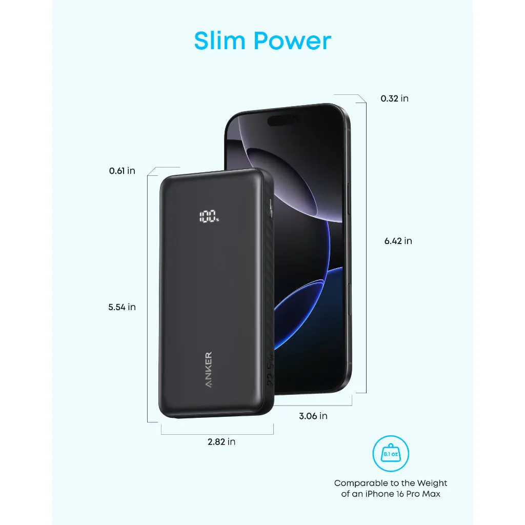Anker Zolo Power Bank, 10k, 22.5W Max,USB-C In 22.5W Fast Charging Power Bank with Built-in USB-C Cable A110D Anker Zolo Power Bank, 10k, 22.5W Max,USB-C In 22.5W Fast Charging Power Bank with Built-in USB-C Cable A110D
