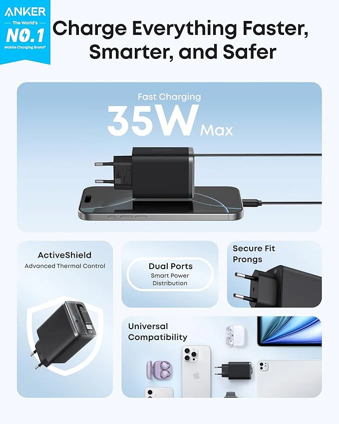 Anker Nano USB C Charger Block, 35W Max 2-Port Compact Charger with Durable Built-in Anker InstaCord Retractable Cable Anker Nano USB C Charger Block, 35W Max 2-Port Compact Charger with Durable Built-in Anker InstaCord Retractable Cable