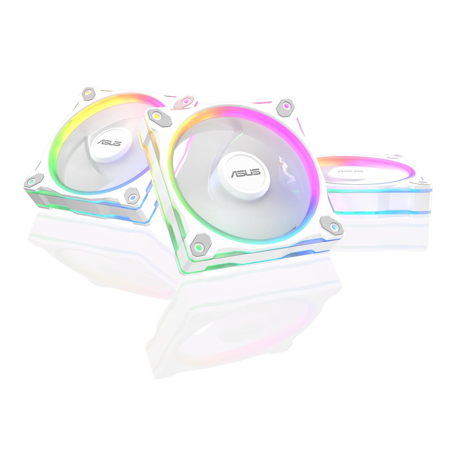 ASUS Prime MR120 ARGB Fan White Triple Pack, 28mm Extra-Thick Frame, Quiet, high-Performance Cooling with PWM Control, 20 ARGB LEDs with Dual-Sided Frame Lighting - White