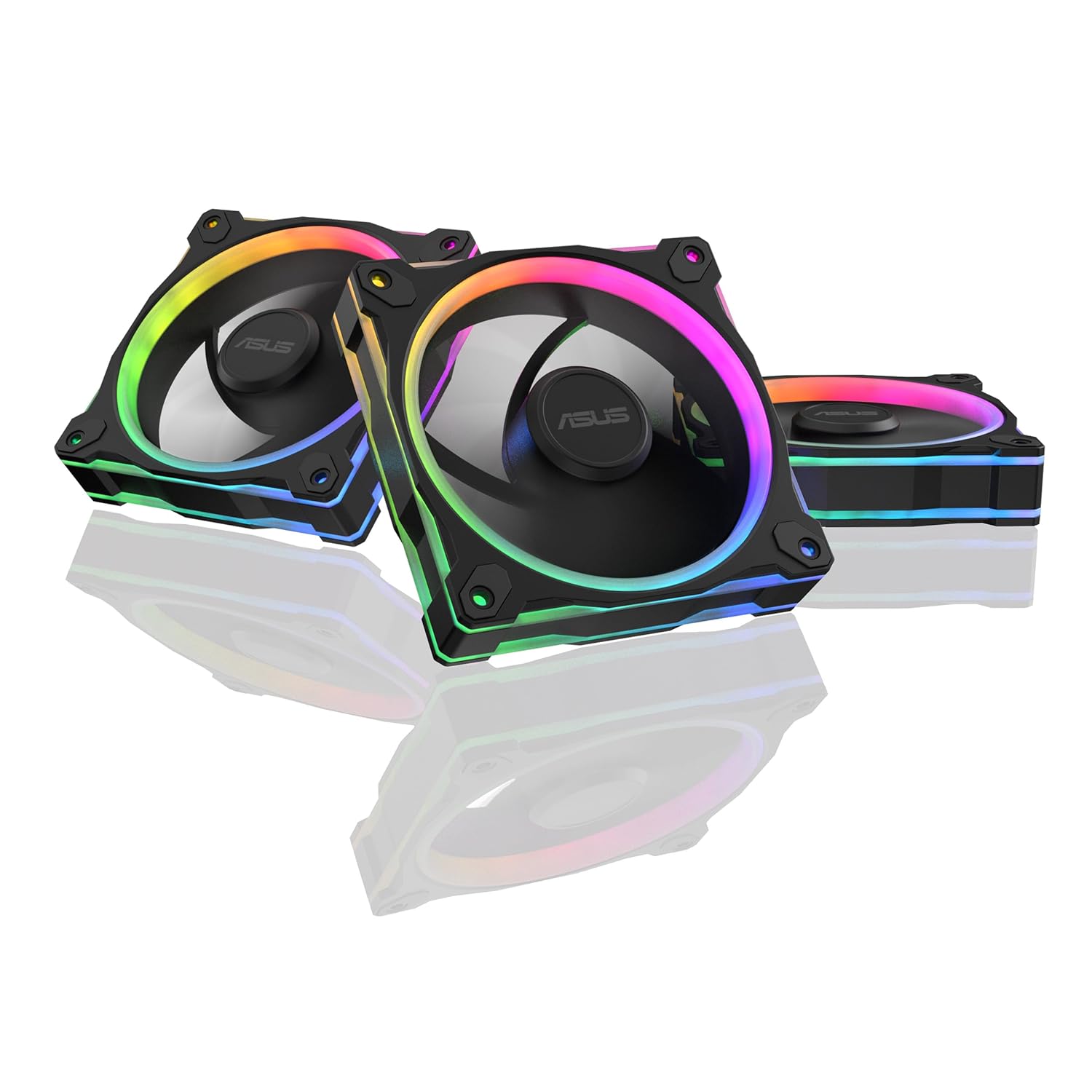 ASUS Prime MR120 ARGB Fan White Triple Pack, 28mm Extra-Thick Frame, Quiet, high-Performance Cooling with PWM Control, 20 ARGB LEDs with Dual-Sided Frame Lighting - Black