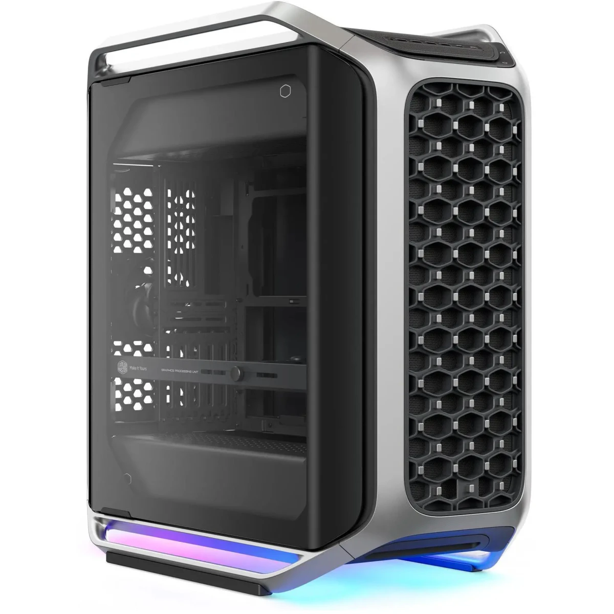 Cooler Master Cosmos Alpha Full Tower PC Case Free Form 2.0 Rotatable Layout,400mm GPUs 420mm Radiator Curved Aluminum Frame, Tempered Glass, Dual 200mm Fans, E-ATX Support