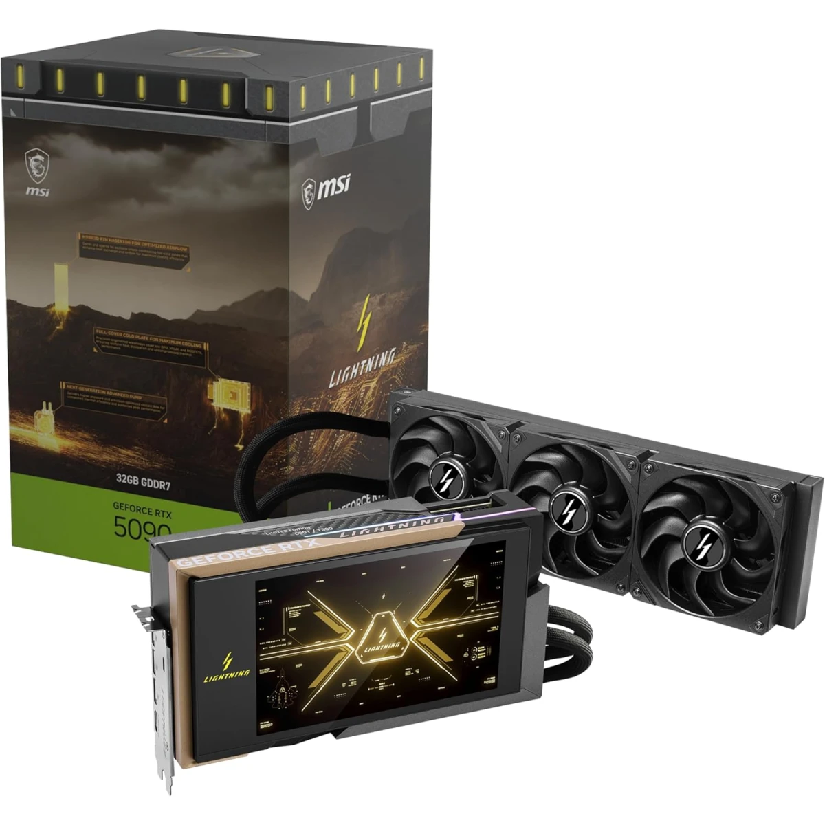 MSI GeForce RTX 5090 LIGHTNING Z Graphics Card, 32GB GDDR7 512-Bit Memory, 2730 MHz Boost Clock, Hybrid-fin Radiator, 28 Gbps Memory Speed, PCI Express Gen 5 MSI GeForce RTX 5090 LIGHTNING Z Graphics Card, 32GB GDDR7 512-Bit Memory, 2730 MHz Boost Clock, Hybrid-fin Radiator, 28 Gbps Memory Speed, PCI Express Gen 5