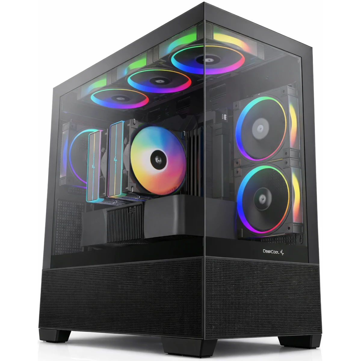 DeepCool CG380 3F Panoramic ATX Mid-Tower Case 3x Pre Installed ARGB Fans , Support Back Connectors & Up to 360mm +240mm Radiators, Front 2x USB3.0 1x USB C , Black - Copy