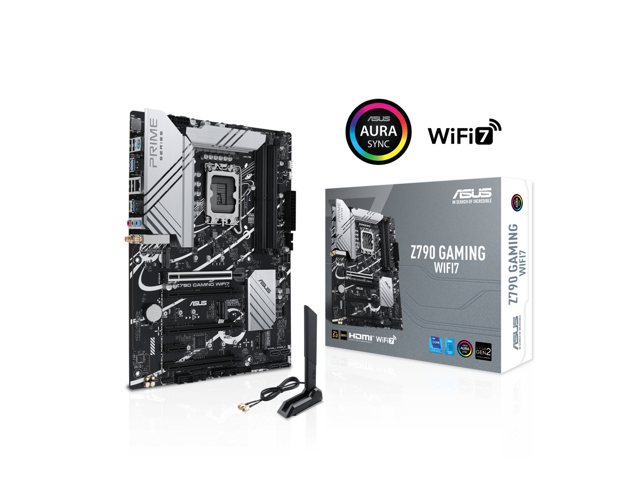 ASUS Z790 GAMING WIFI7 LGA 1700 ATX motherboard with PCIe 5.0, three M.2 slots, 14+1 DrMOS, DDR5, WIFI 7, Realtek 1Gb LAN, HDMI TM, USB 3.2 Gen 2×2 Type-C