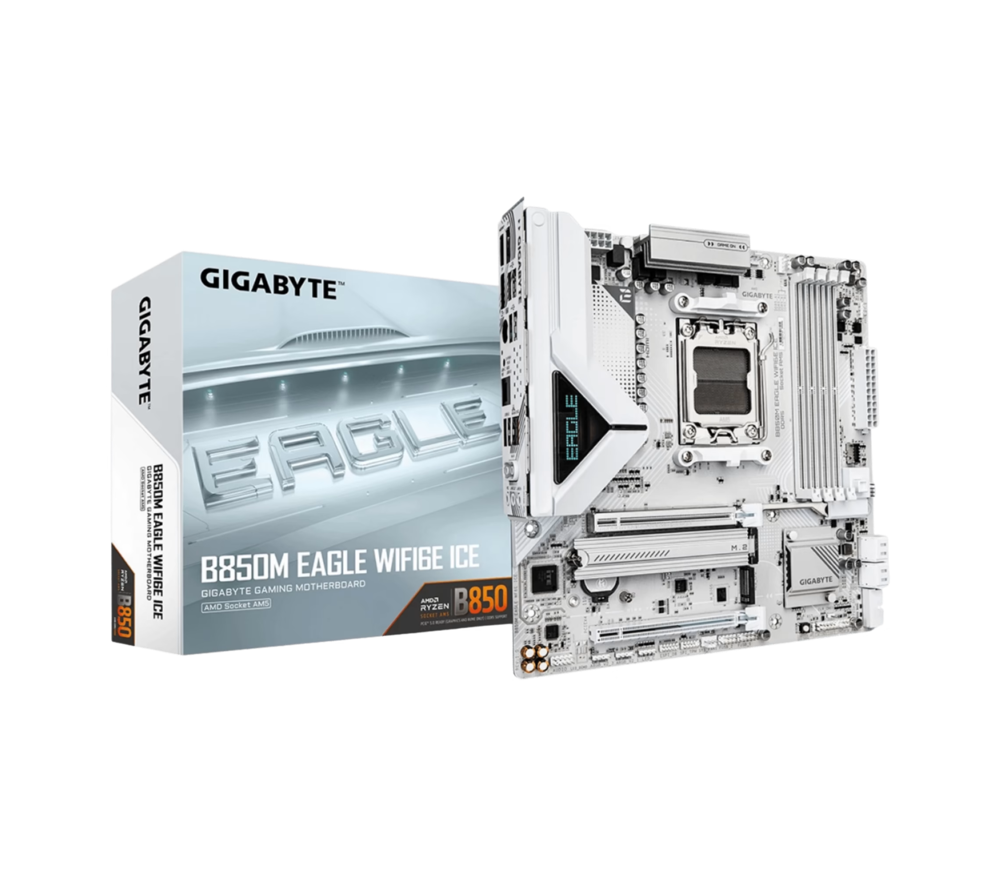GIGABYTE B850M Eagle WIFI6E ICE AMD AM5 mATX Motherboard, Support AMD Ryzen 9000/8000/7000 Series, DDR5, PCIe 5.0, USB-C, WIFI6E, 2.5Gb