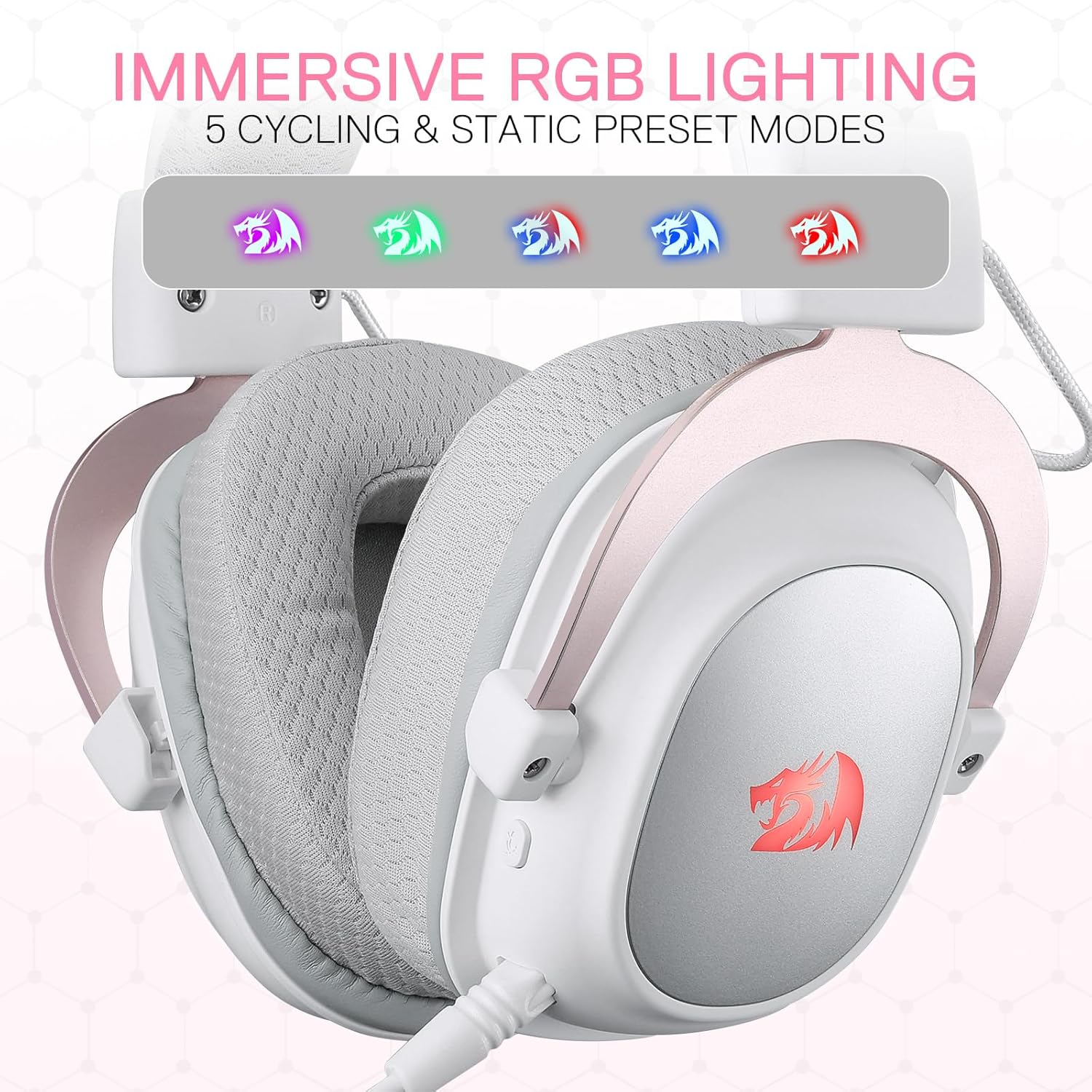 Redragon H510 PRO Zeus RGB Wireless Gaming Headset - 7.1 Surround Sound- White Redragon H510 PRO Zeus RGB Wireless Gaming Headset - 7.1 Surround Sound- White