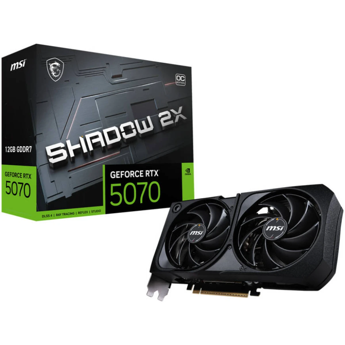 MSI GeForce RTX 5070 12G SHADOW 2X OC 12GB GDDR7 Memory, 2542 MHz Boost Clock, 6144 CUDA Cores, 28 Gbps Memory Speed, PCI Express Gen 5