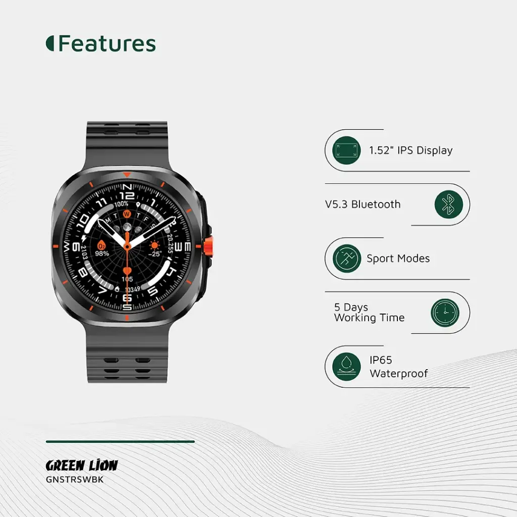 Green Lion Strive Smart Watch – Slim Design, HD Display, Health & Fitness Tracking - Black Green Lion Strive Smart Watch – Slim Design, HD Display, Health & Fitness Tracking - Black