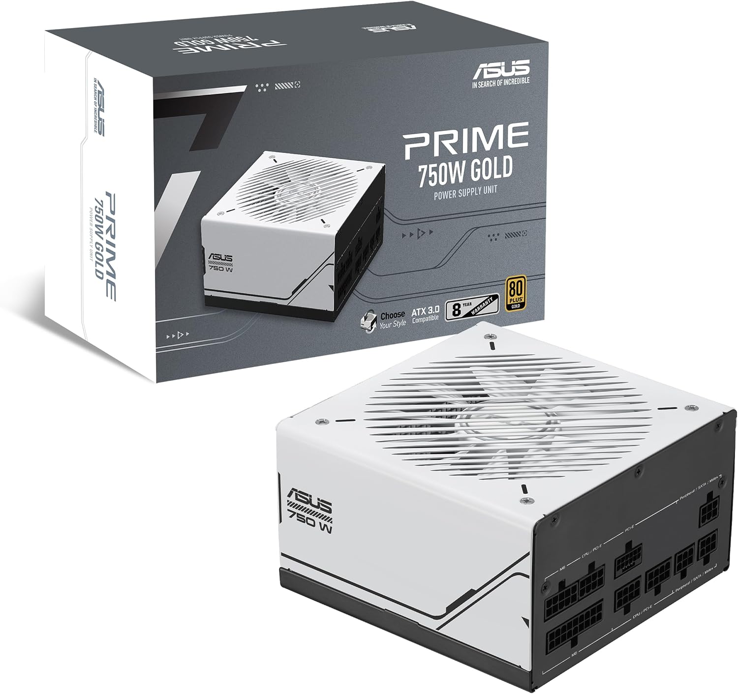 ASUS Prime 750W Gold (750 Watt, ATX 3.1 Compatible, Fully Modular Power Supply, 80+ Gold Certified, Dual Ball BearingsPrime PerformanceDual Ball Fan Bearings80 Plus Gold CertificationATX 3.0 CompatibleChoose Your Style