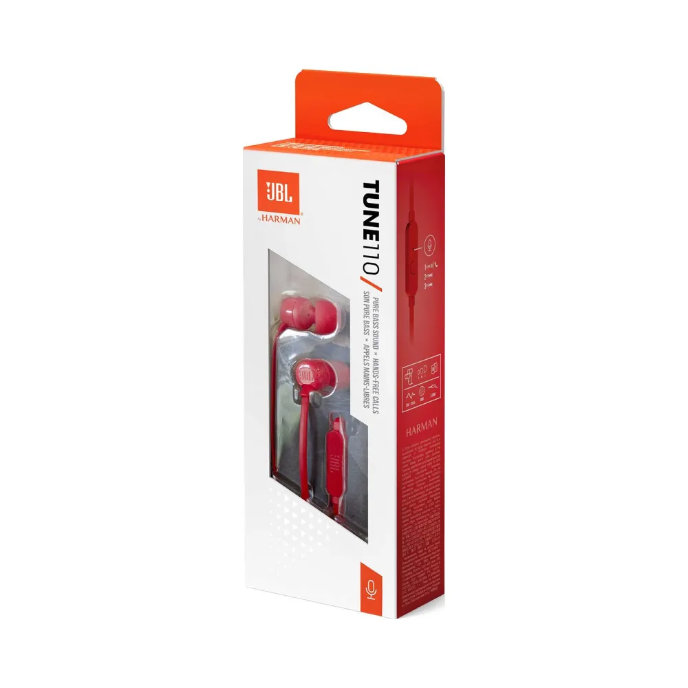 JBL Tune 110 Wired In-Ear Headphones, Deep and Powerful Pure Bass Sound, 1-Button Remote/Mic, Tangle-Free Flat CableBass that Rocks, and Ready to Roll. JBL Tune 110 Wired In-Ear Headphones, Deep and Powerful Pure Bass Sound, 1-Button Remote/Mic, Tangle-Free Flat CableBass that Rocks, and Ready to Roll.