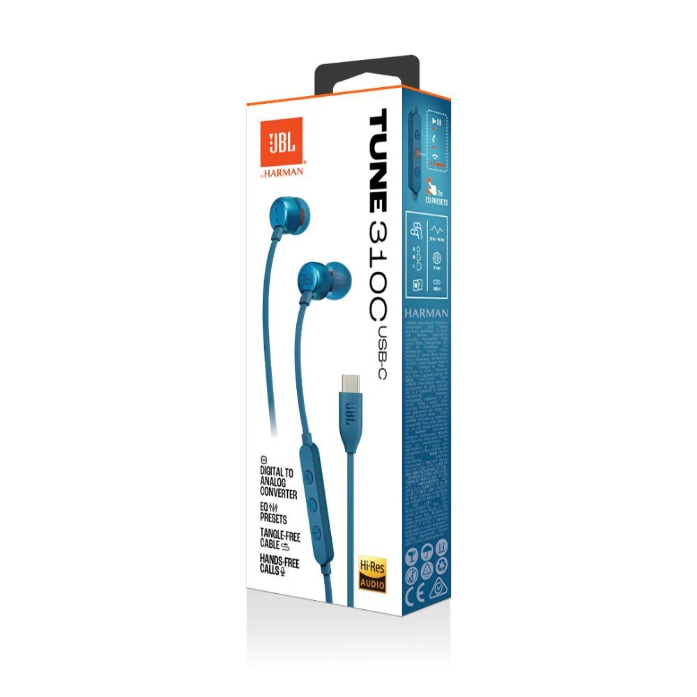 JBL Tune 310C - Wired Hi-Res in-Ear Headphones, Tangle-Free Flat Cable, 3-Button Remote with MicrophoneJBL Pure Bass sound, Hi-Res certifiedTangle-free flat cable3-button remote with microphone