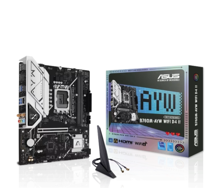 ASUS B760M-AYW WiFi D4 II Intel® B760 (LGA 1700) microATX mATX Motherboard, PCIe 5.0 x16 Support, Two M.2 Slots, DDR4
