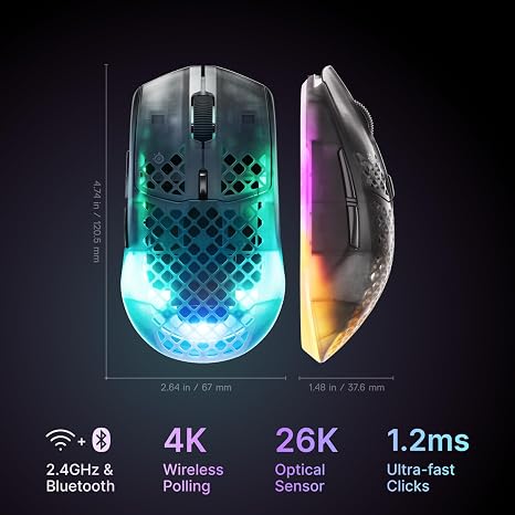SteelSeries Aerox 3 Wireless Gen 2 - Super-Light 68g Gaming Mouse, 4K Polling, 26K DPI Optical Sensor, 200 Hour Battery, IP54 Water Resistant - SteelSeries Aerox 3 Wireless Gen 2 - Super-Light 68g Gaming Mouse, 4K Polling, 26K DPI Optical Sensor, 200 Hour Battery, IP54 Water Resistant -