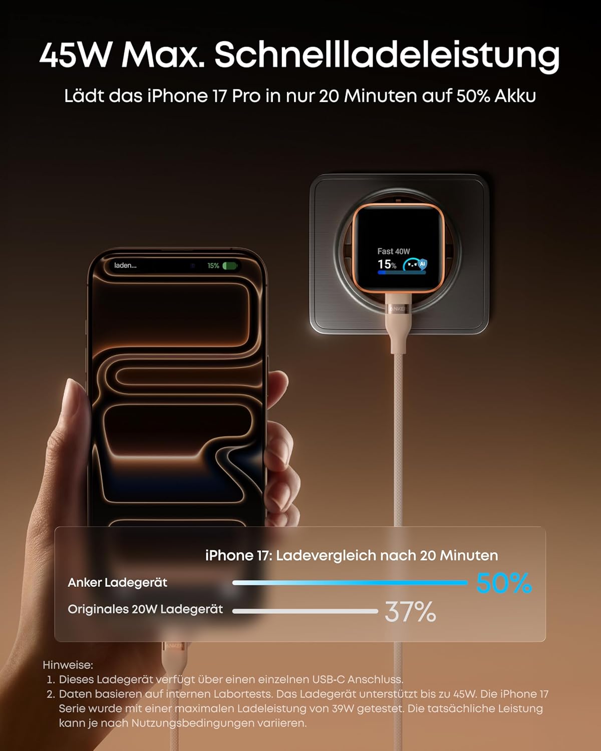 Anker Smart Display Charger, Anker Nano 45W Fast Charging USB C Charger with Smart Recognition, Built-In Care Mode, Compact, for iPhone Series, iPad, MacBook, Apple Watch Anker Smart Display Charger, Anker Nano 45W Fast Charging USB C Charger with Smart Recognition, Built-In Care Mode, Compact, for iPhone Series, iPad, MacBook, Apple Watch