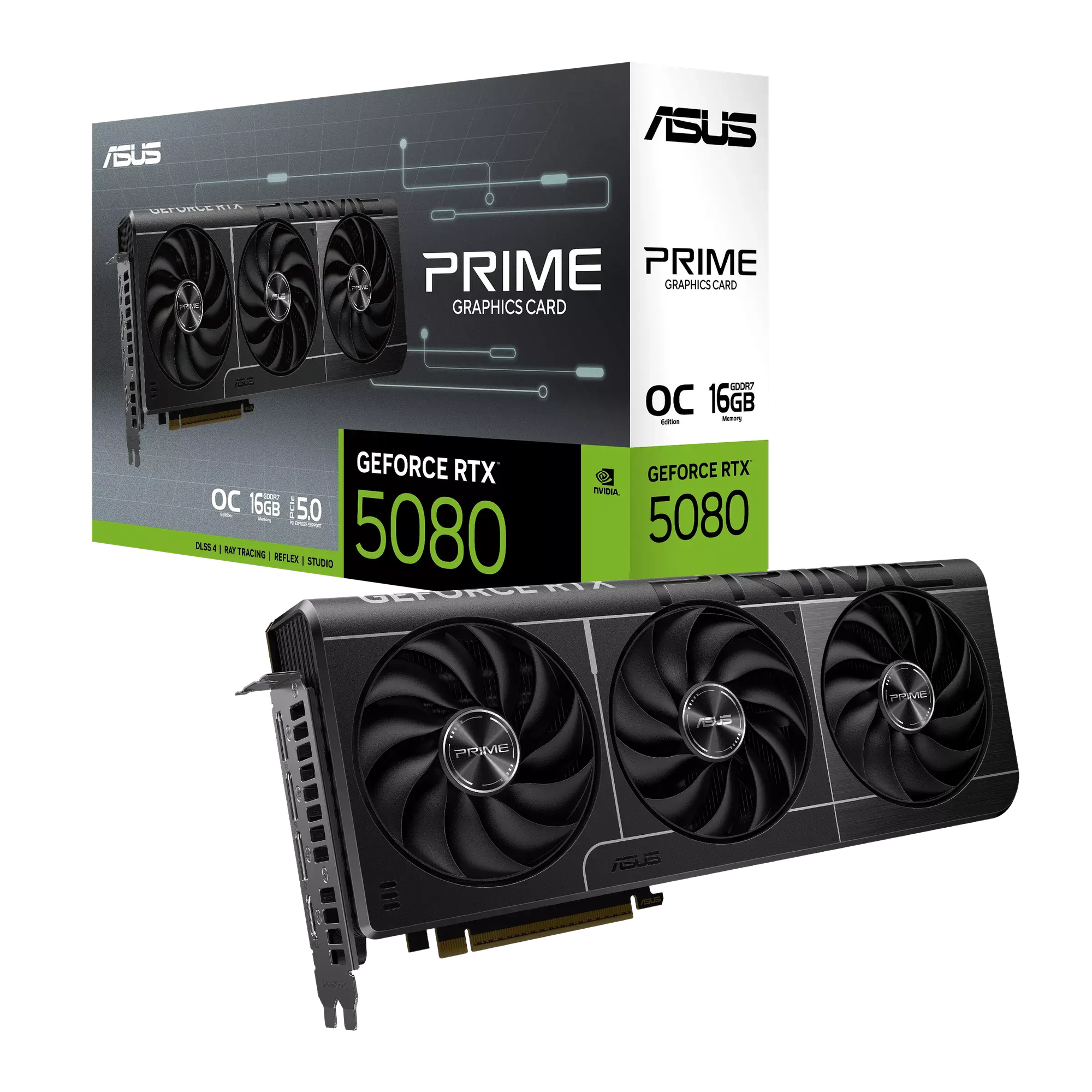 ASUS Prime GeForce RTX 5080 16GB GDDR7 OC Edition Gaming Graphics Card2.5-slot DesignDual BIOSPerfect PSU for the GeForce RTX 50 Series