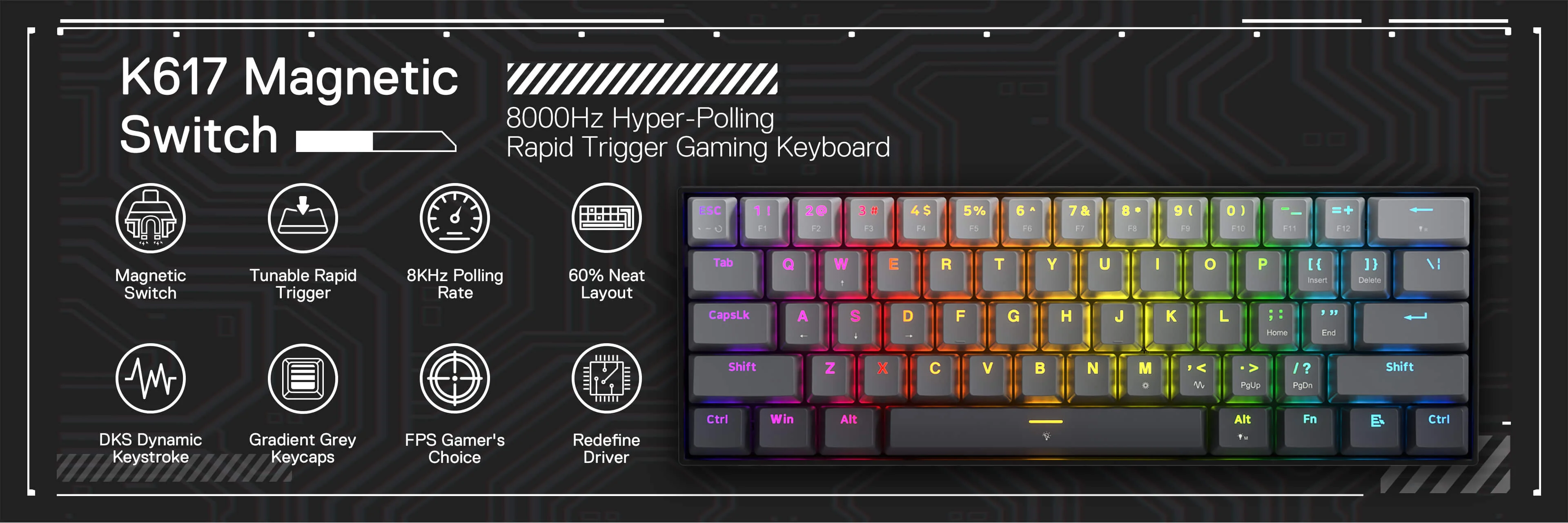 Redragon K617 Magnetic Switch Gaming Keyboard with 8000Hz Hyper-Polling and Rapid Trigger for Enhanced Gaming Performance