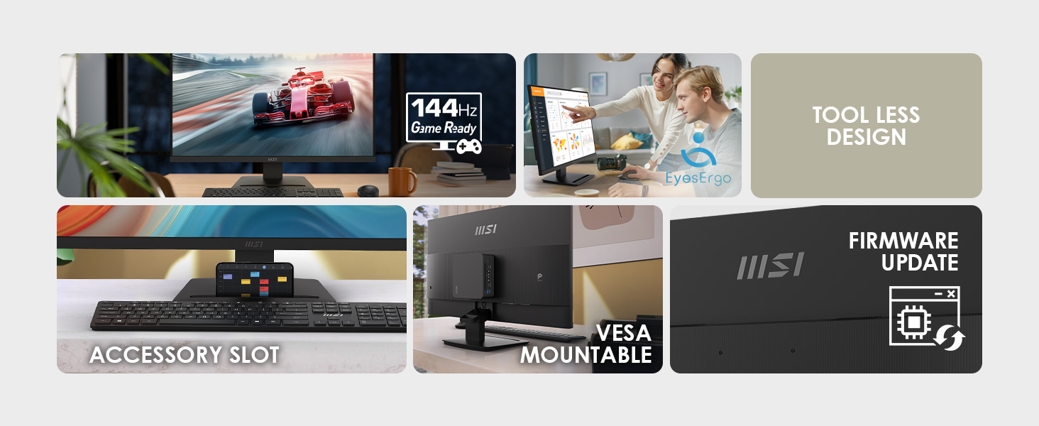 144Hz Refresh Rate; VESA Mountable; Tool Less Design