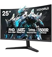 KOORUI 25 Inch Curved Gaming Monitor 240Hz FHD 1080P Computer Monitor, 1500R 1ms GTG Display, Ada...