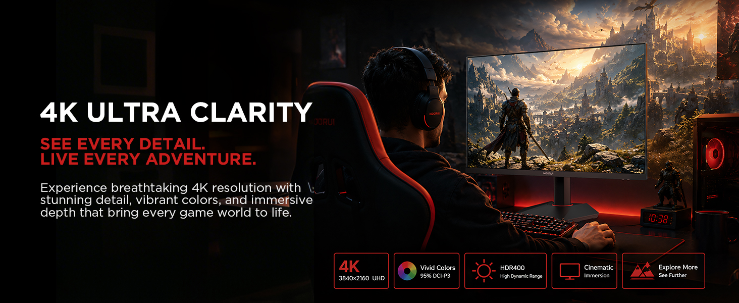 KOORUI 27 4K Gaming Monitor Dual Mode UHD 160Hz or FHD 320Hz, Fast IPS 1ms, FreeSync G-SYNC