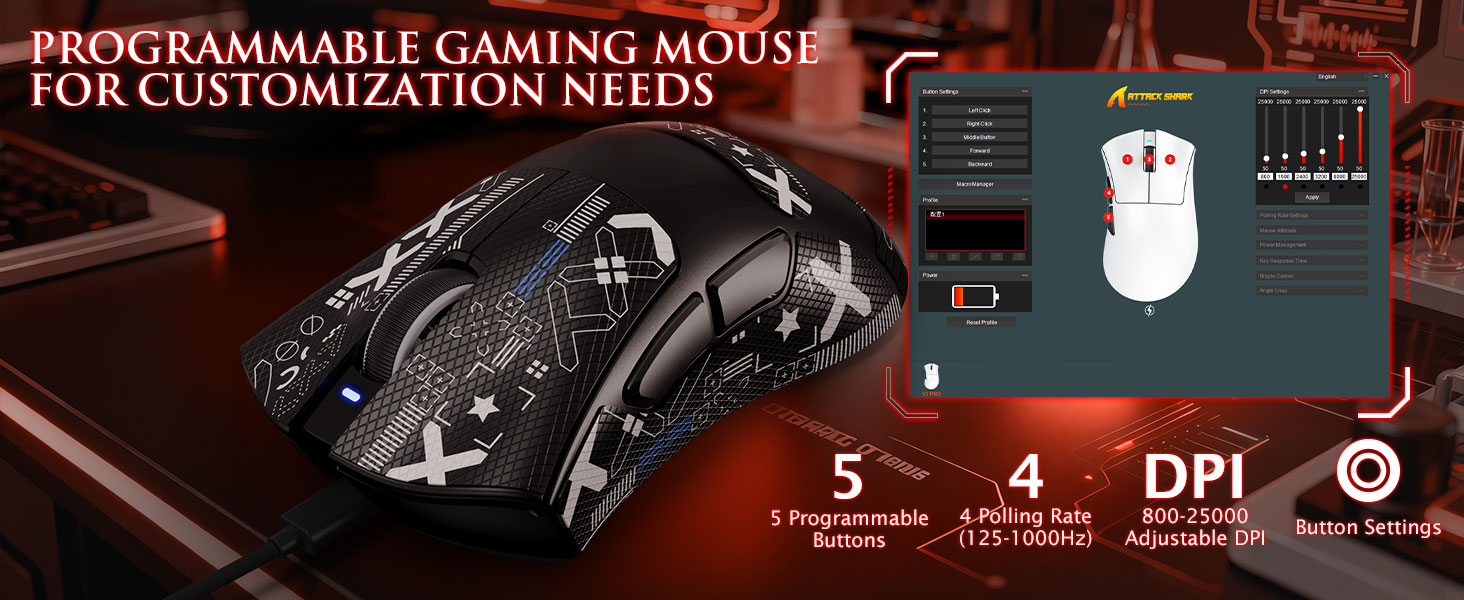 ATTACK SHARK V3 PRO Wireless Esports Gaming Mouse with Magnetic Charging Dock