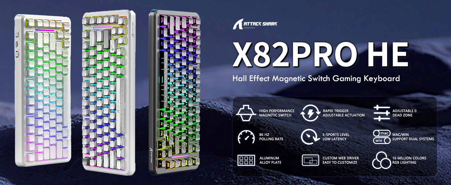 ATTACK SHARK X82 PRO HE TRI Mode Wireless Rapid Trigger Mechanical Gaming Keyboard for FPS Gamer
