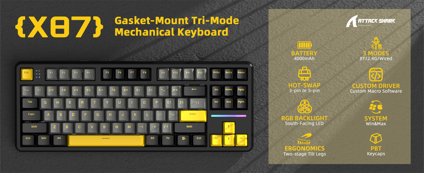 Gasket Wireless Mechanical Gaming Keyboard, 75% TKL Custom Hot Swappable RGB Backlit