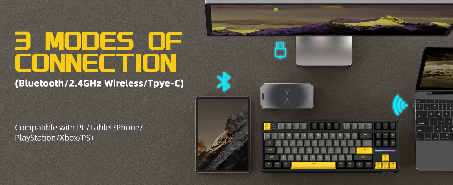 keyboard supports Bluetooth, 2.4G wireless, and wired connections with both Mac and Windows
