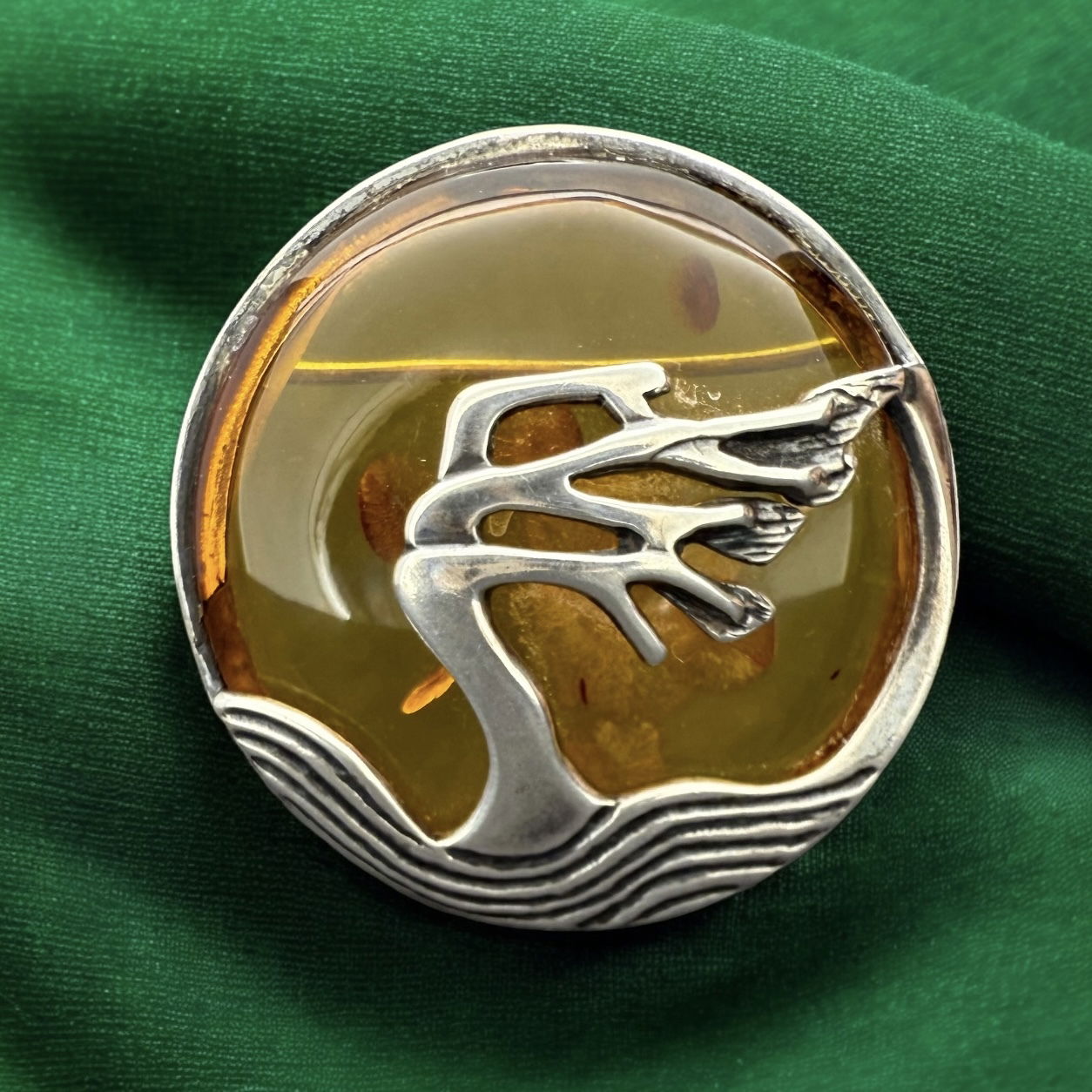 Windswept Tree Amber Brooch