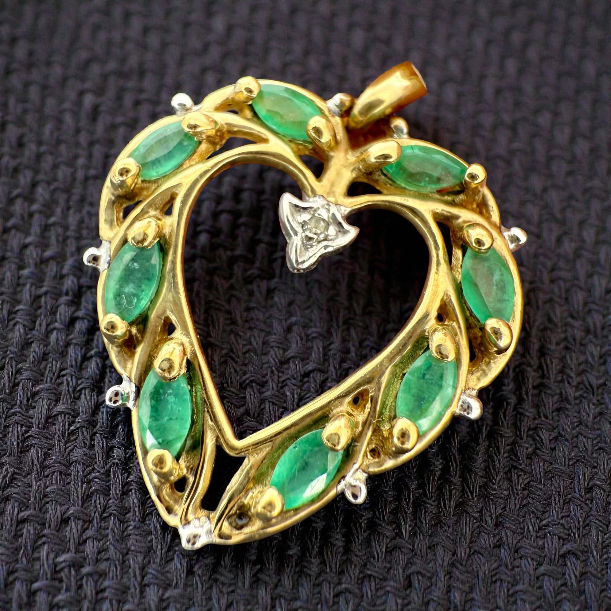 Emerald & Diamond Heart Pendant