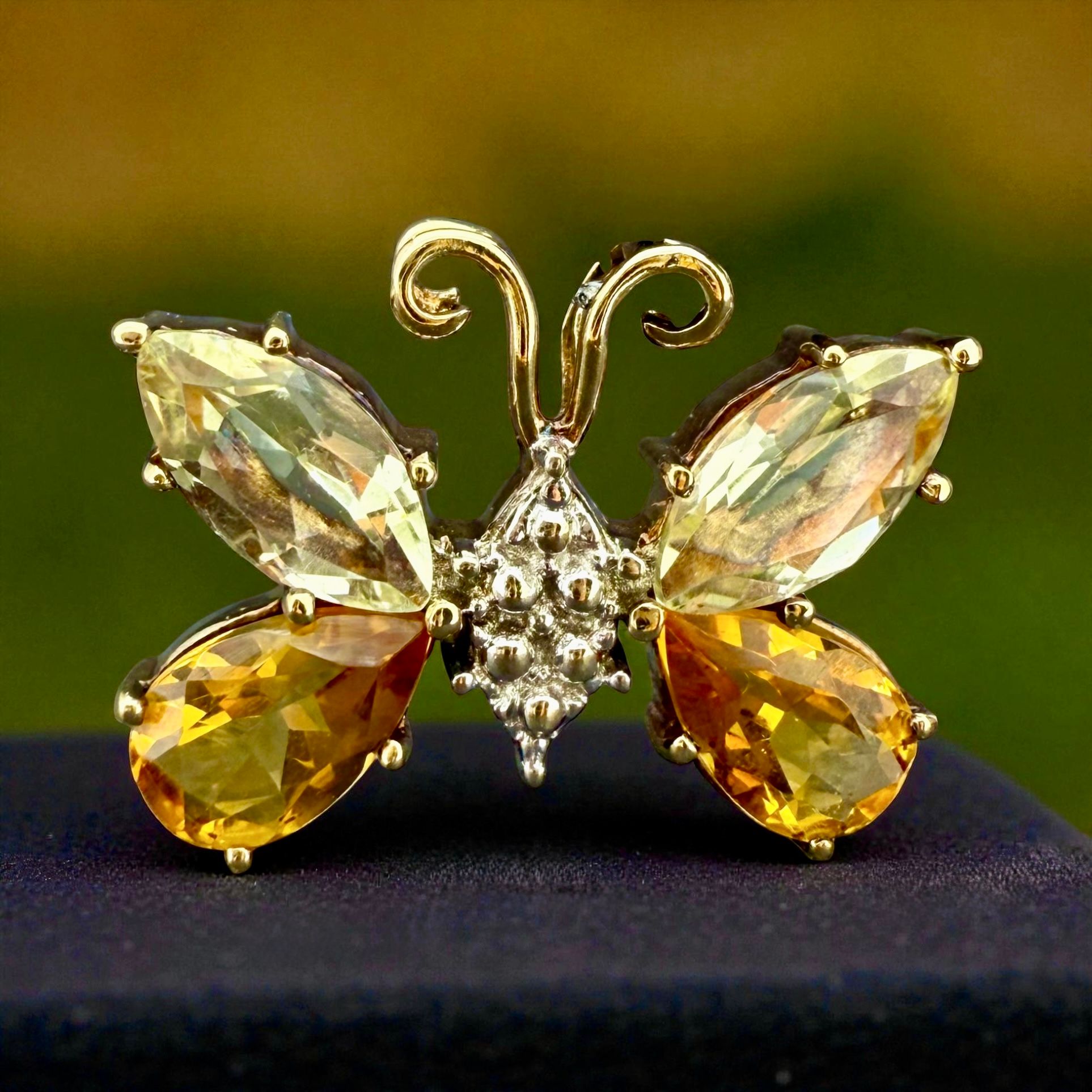 Butterfly Pendant- Citrine & Smoky Quartz